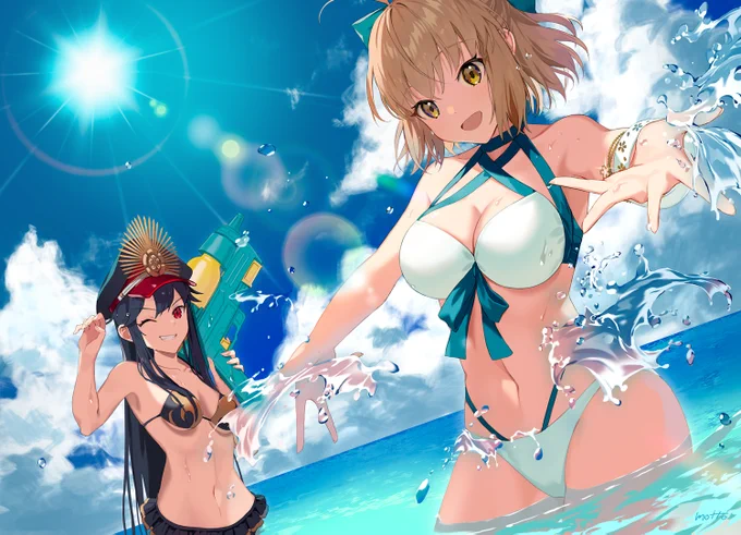 沖田さんとノッブの浮き輪なし差分です? 