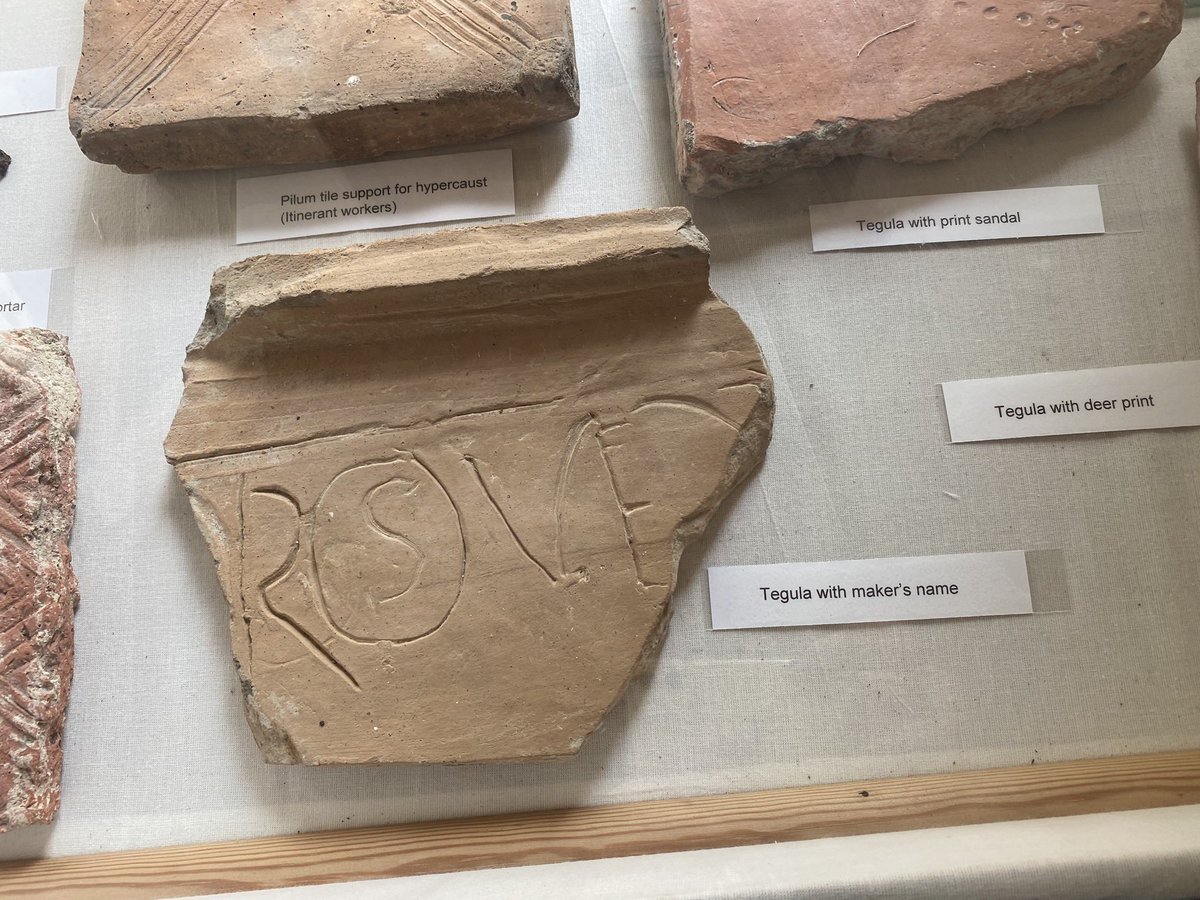 Other interesting things at Bignor are the fragmented tegula with the dog paw print, the tegula with the artist’s name, and the colours recreated from the Roman wall plaster found in the Villa.