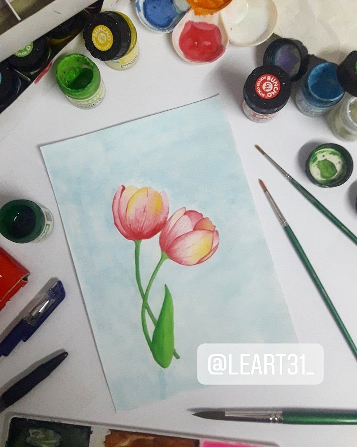 leart31_'s tweet photo. Tulips flower watercolor painting 🌷 https://t.co/4bUE27xceb