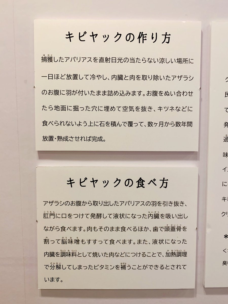 くさやより少し臭いだけ 海鳥をアザラシの中に詰め込む発酵食品 キビヤック をぬいぐるみで表現した展示がなかなかのインパクト Togetter