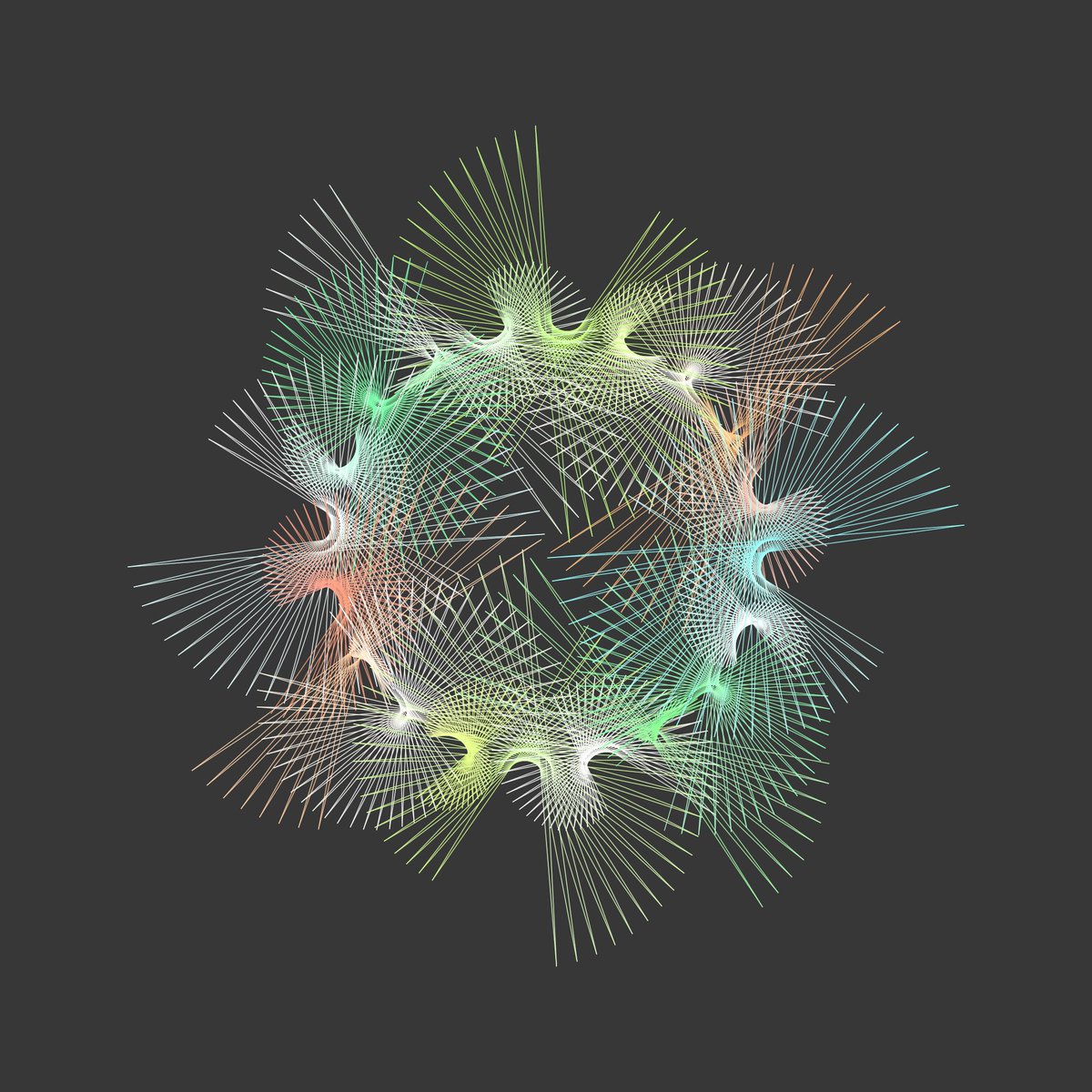 A #geometricart design for #artfulaugust.  #rstats code is available if anybody want to play with it, lots of similarly interesting designs arise from tweaking the parameters. github.com/georgemsavva/a…