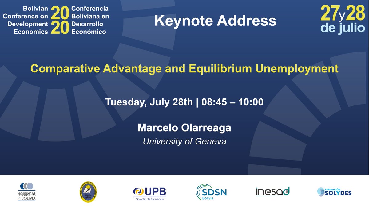 bcde2020's tweet photo. Live now | Keynote Address; Comparative Advantage and Equilibrium Unemployment

Marcelo Olarreaga - University of Geneva

https://t.co/PhvTBn9f10 https://t.co/SonKFuzdhm