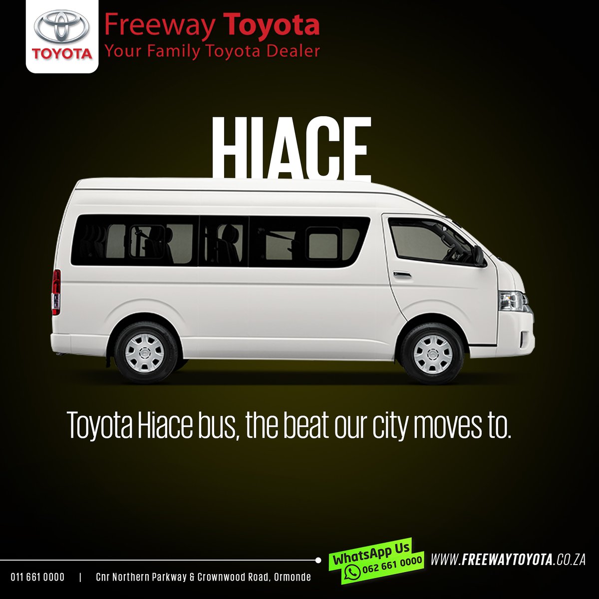 Freeway_Group's tweet image. Hiace 💯
Toyota Hiace Bus, The Beat Our City Moves To ❤️
☎️⁣
Whatsapp⁣
Or⁣
Call TONY on 084 580 9774⁣
🔹⁣
#FreewayGroup #freewaytoyota #sesfikile #toyotaQuantum #Quantumsesfikile #earneasycash #toyotasa #toyotaza #toyotasouthafrica #WeAreOpen #Covid19SA #StayHealthy