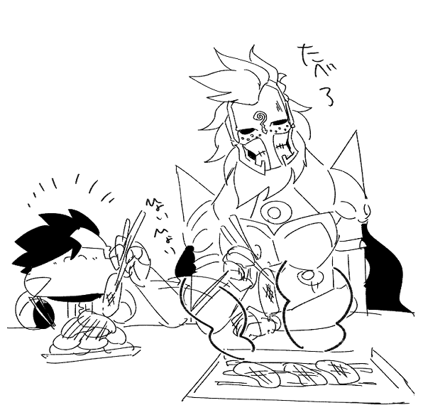 肉を片っ端からこぞうちゃんにあげる魔神 