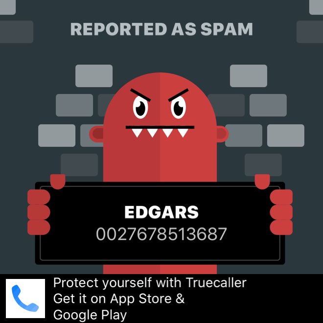 JDB_Pta's tweet photo. Truecaller saved me from Edgars! True spammer!  Time ⁦@edgarsclub⁩ go belly up! Get protected now: https://t.co/ESXMnTKT5o #SpamShame https://t.co/fUqiE4Ak4F