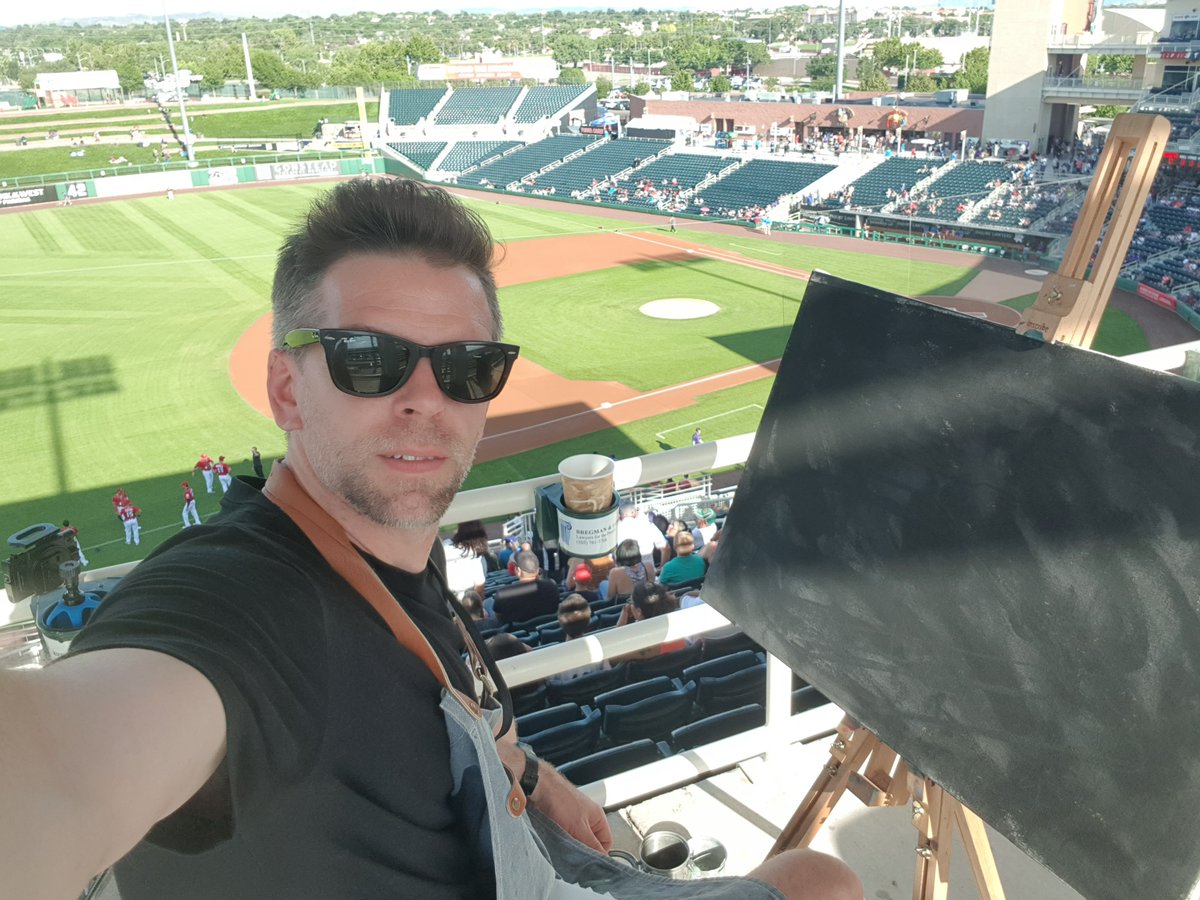 19/07/28 @MiLB ballpark Isotopes Park @ABQTopes vs  @saltlakebees Beautiful park with gorgeous backdrop, a hill in the outfield and warm friendly fans.  #MiLB  #DiamondsOnCanvas  #AndyBrown