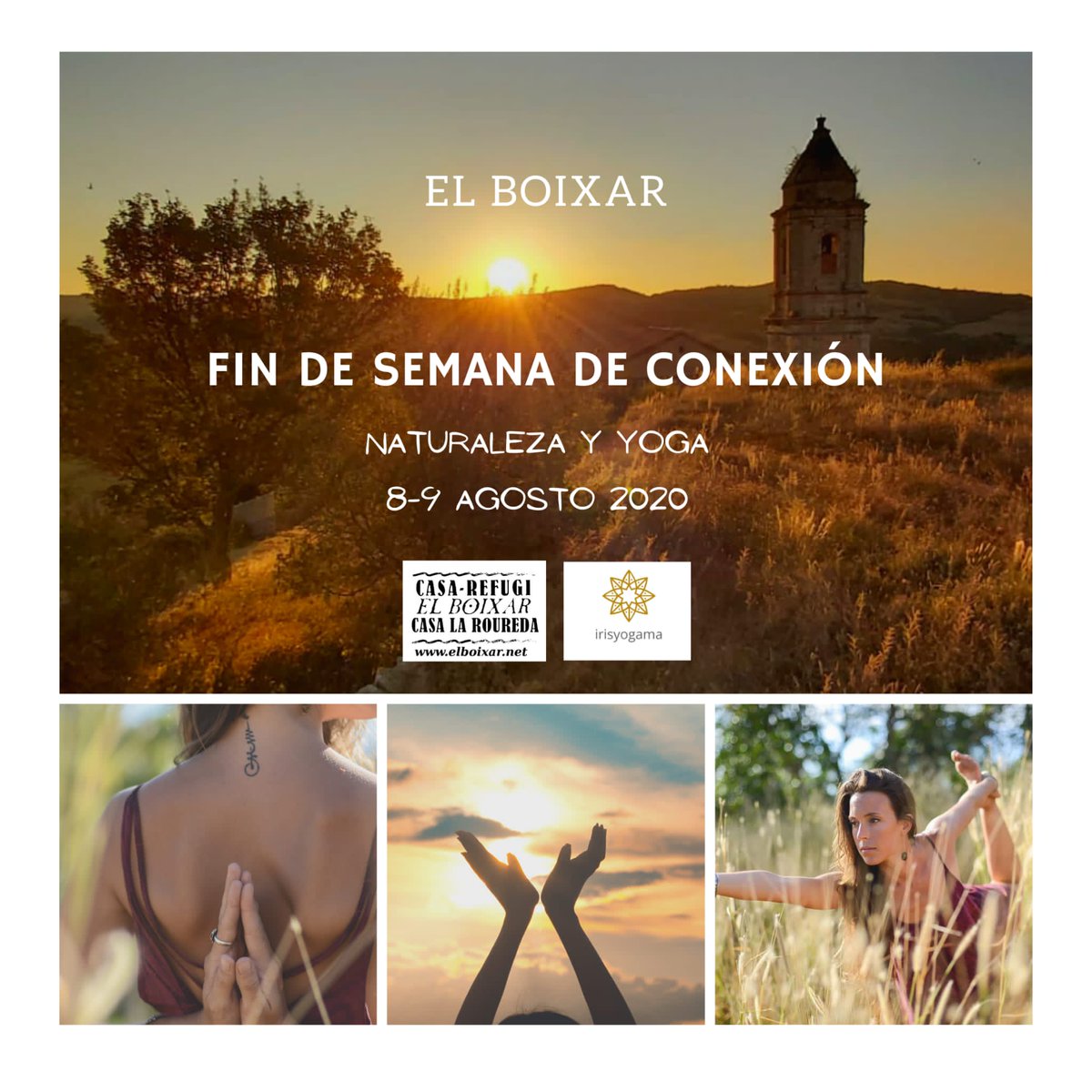 8-9 d'agost curs de ioga: Naturaleza y Yoga en #elBoixar 🧘‍♀️

Vols veure sortir i pondre el ☀️? 

elboixar.net/2020/06/29/fin…

#ioga #CasaRefugielBoixar #TinençadeBenifassà