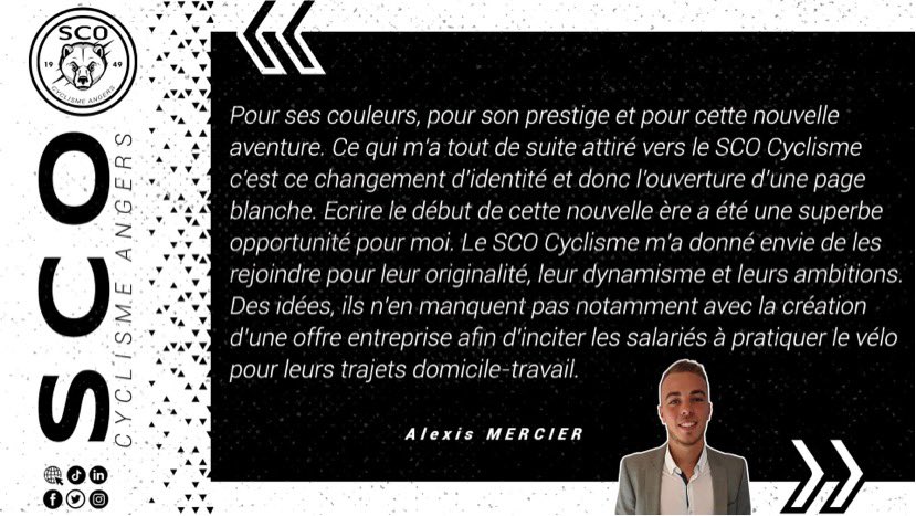 SCOCyclisme's tweet photo. 📚 Un second étudiant était en stage au sein du @SCOCyclisme.

👤 @AlexisM_9, étudiant à @AMOS_Nantes, à validé son Bachelor après un stage de 4 mois au sein du club.

🎙 𝐏𝐨𝐮𝐫𝐪𝐮𝐨𝐢 𝐚𝐯𝐨𝐢𝐫 𝐜𝐡𝐨𝐢𝐬𝐢 𝐧𝐨𝐭𝐫𝐞 𝐚𝐬𝐬𝐨𝐜𝐢𝐚𝐭𝐢𝐨𝐧 ?

#SportAngers | #LaDalleAngevine https://t.co/sXUlcSCA9E