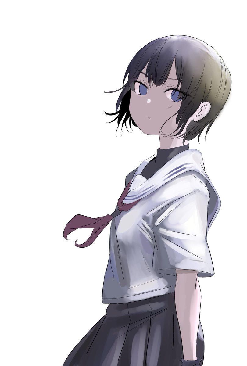 1girl solo school uniform short hair skirt white background serafuku  illustration images