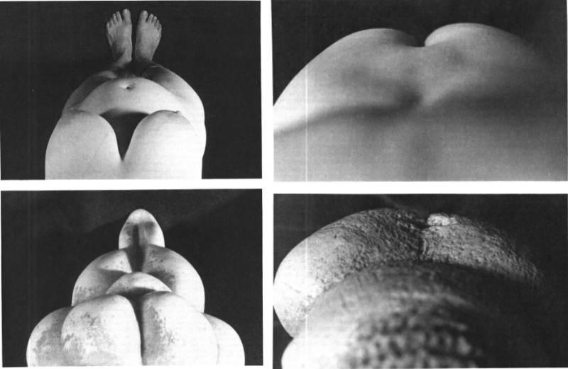 SIDEBAR: I say self portrait because the distorted appearance of the figure is less likely the result of a sophisticated 2nd observer taking artistic license and more likely someone looking at their own body.The photo here shows what I mean: