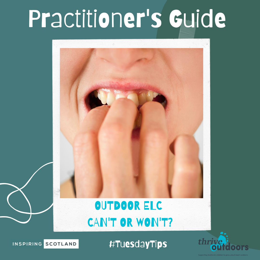 Not everyone loves #Outdoorplay ⛈️🤸‍♂️🌈 Even thought of going outdoors can be a challenge for some #ELC practitioners. Do you like the idea but then get stuck? Do you have a team mate whose comfort zone is inside? This weeks #TuesdayTips are just for you! inspiringscotland.org.uk/thrive/