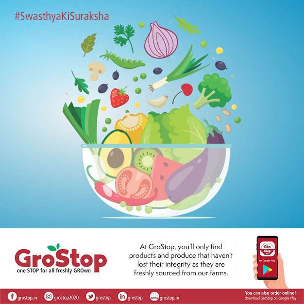 GroStop's tweet image. At GroStop , we not only celebrate the fresh produce and picks but we also celebrate our customers by keeping their best interests at heart. #GroStop #SafeHomeDelivery #SourcedFromFarms #JharkhandCMO #NITIAayog #portionsehiposhan #swasthyakisuraksha