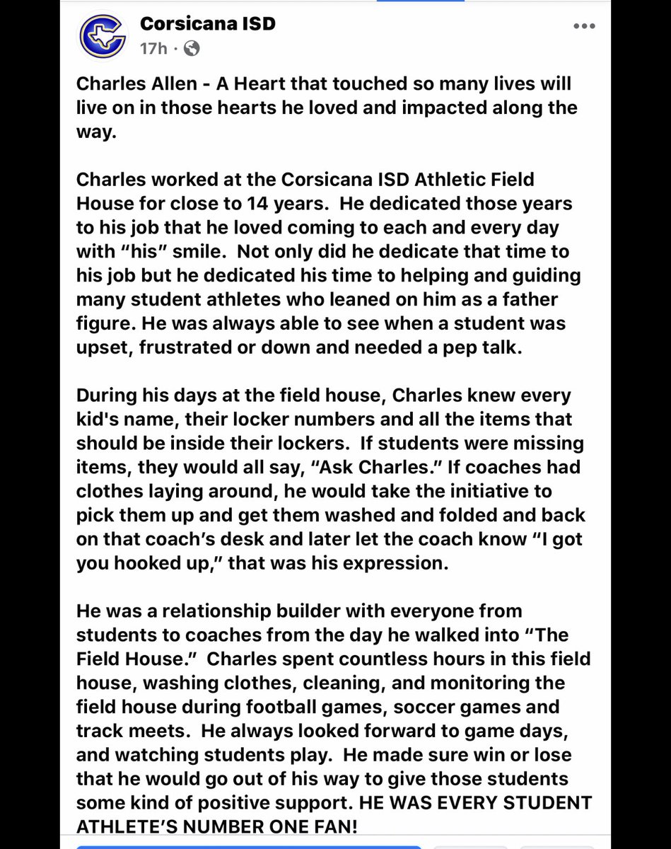 RIP Charles. Tiger Athletics is eternally indebted to you for your service to our players and staff. You were truly one of a kind. I will miss you