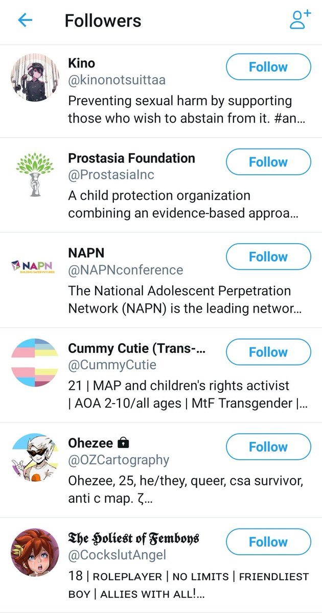 topgirls's tweet photo. Some of the MAP support club followers proudly boast their 'kinks' and AoA age of attraction, as in screenshots 2 years old to 10. So much for non-offending paedophiles.
They shouldn't be on social media. #banMAPs @bindelj @Belstaffie
@DrJessTaylor https://t.co/e2AZqmvEzs https://t.co/fFMNTL7bLh