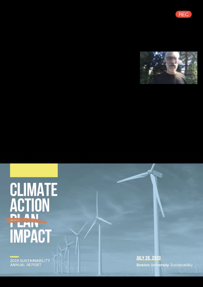 sustainableBU's tweet photo. This morning Dennis Carlberg, Assoc VP of @sustainableBU, presents as part of 1st @BosGreenRibbon online Climate Action Exchange. Attendees learning about #BUWind and carbon-free Center for Computing &amp; Data Sciences @BU_CDS. #BUClimateAction @bu_cpo @ISE_BU https://t.co/xR2znwlCSE