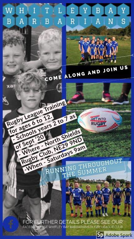 GOOD NEWS - the lockdown boredom is over!! 
Whitley Bay Barbarians have perfected socially distanced training and would like to invite YOU to join our squad. 
Training will run throughout the summer hols so pull on those trainers and get out for some fresh air 🏉❤️👍