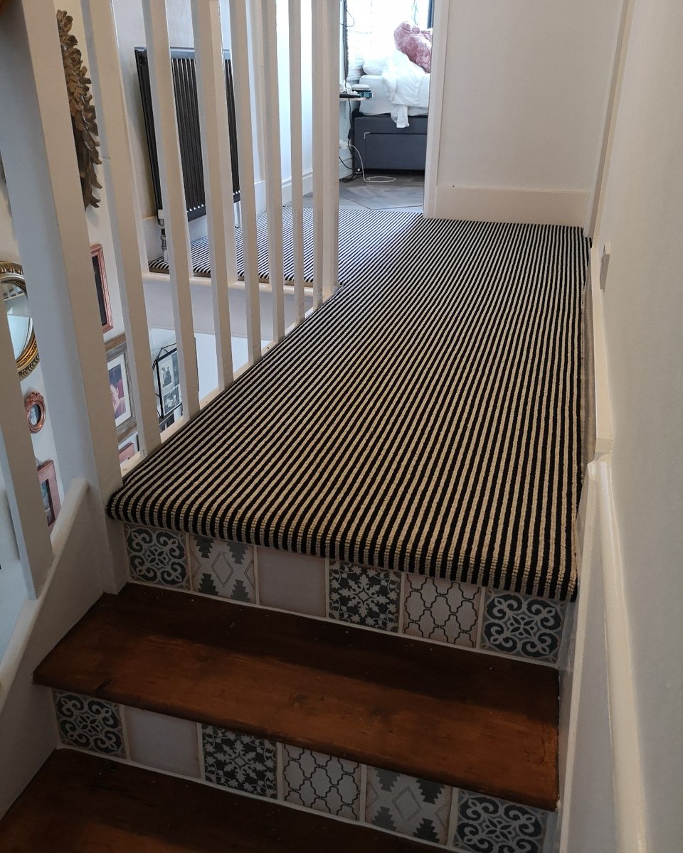 Our team really enjoy completing jobs that are bespoke to our customers choice. Here we have a special order carpet fitted last week. The bold black and white stripe is really stylish.