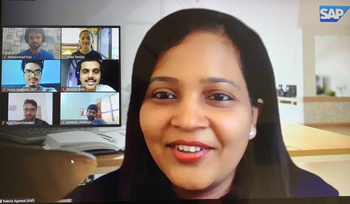 swathi_08's tweet photo. Leadership Connect Series! We have Raksha Agarwal - Head Talent Attraction, India and Technology Recruiting APJ meeting our #SAPiXp interns in this virtual session. @raksha19d @LifeatSAP @saplabsindia https://t.co/ri4vOZUAE3