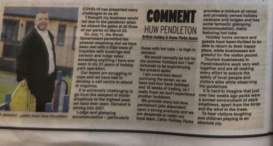 HARPA_UK's tweet photo. .⁦⁦@BHHPA⁩ vice-president ⁦@Huwpendleton⁩ ⁦@celticparks⁩ explains holiday park experience of winter turning to summer overnight as lockdown is lifted 

#ProtectTourismJobs
#GoodToGo
#EnjoySummerSafely https://t.co/jcTY9vAQub