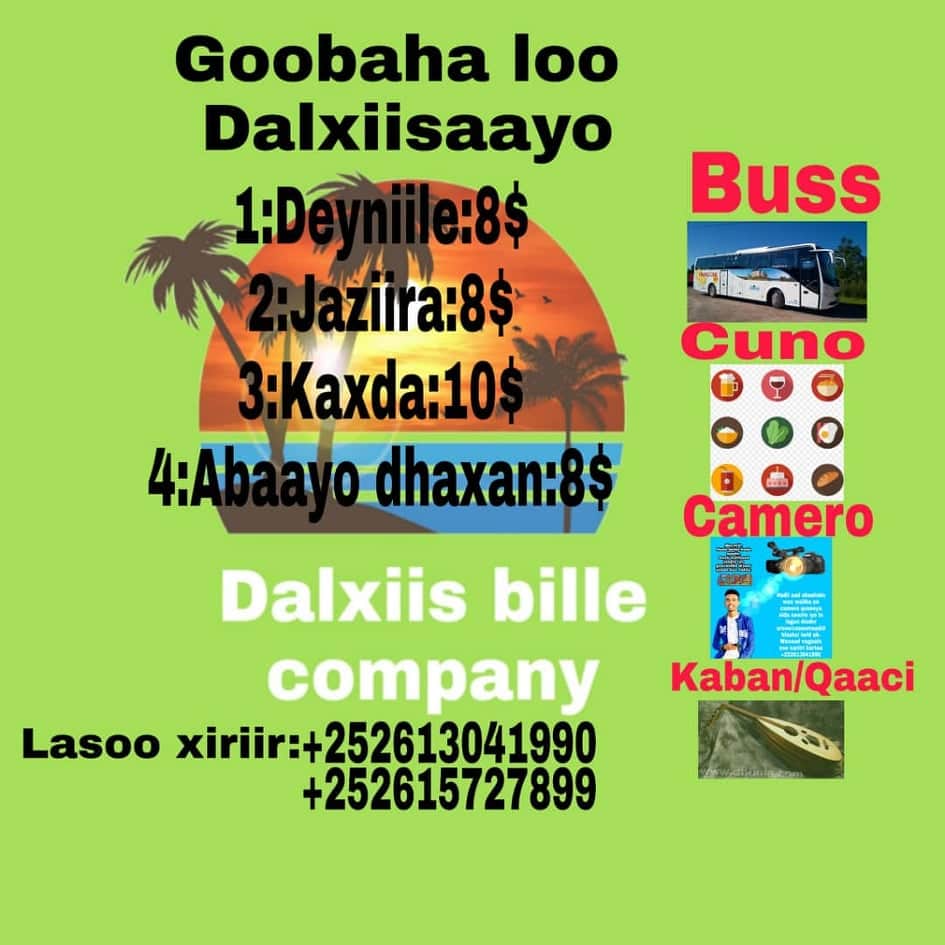 Fartunshow's tweet photo. Dalxiis bille company waxaa uu kuu keenay fursad cajiiba taas oo loogu dal xiisayo goobo cajiiba kuwaa oo ey ka mid yihiin.

#1_deyniile:8$
#2_jasiira:8$
#3_kaxda:10$
#4_abaayo_dhaxan:8$ https://t.co/iYRWY6ib0T
