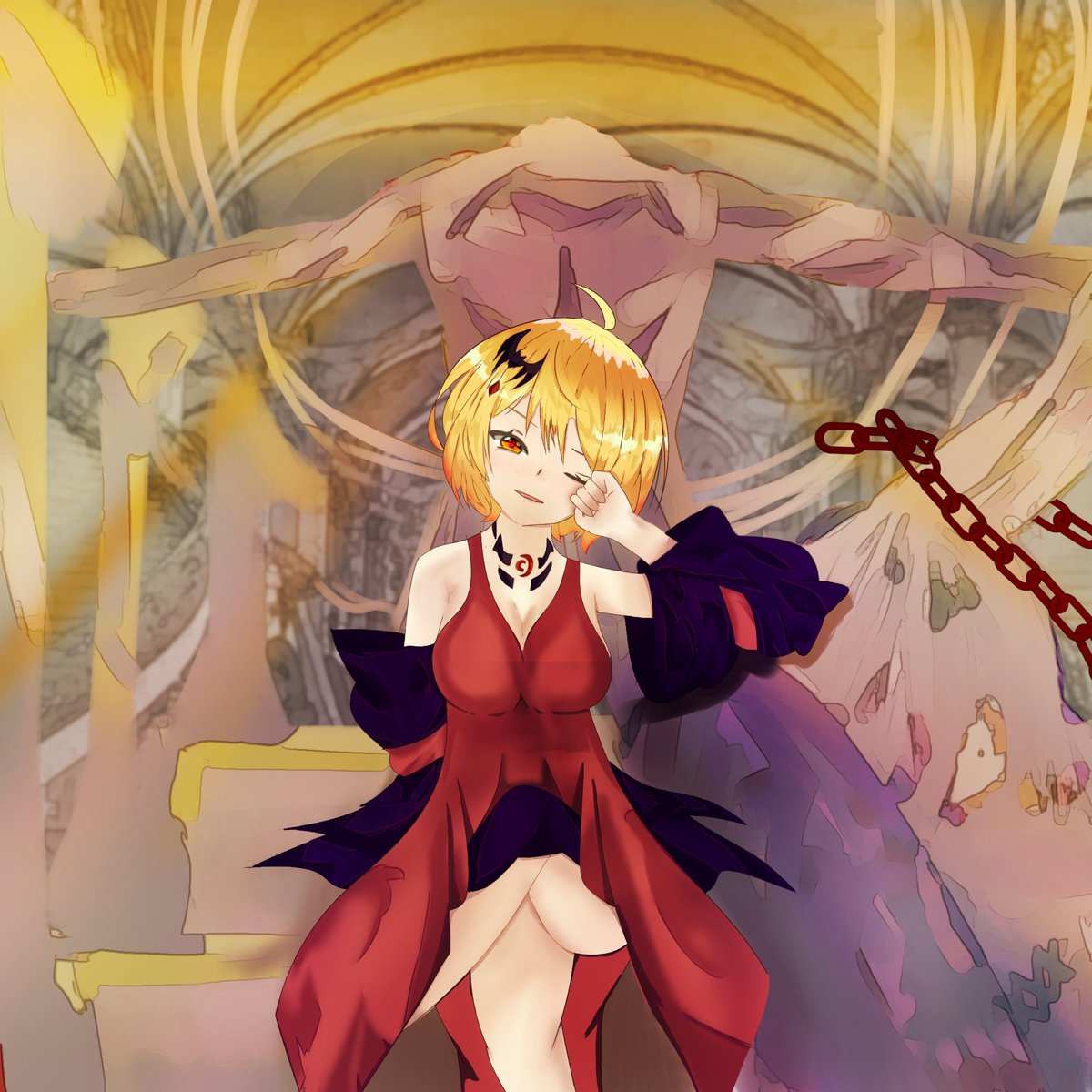 夜空メル ホロライブ1期生 Pa Twitter 女王って感じの赤いドレスでかっこいいー 素敵なイラストありがとうございます