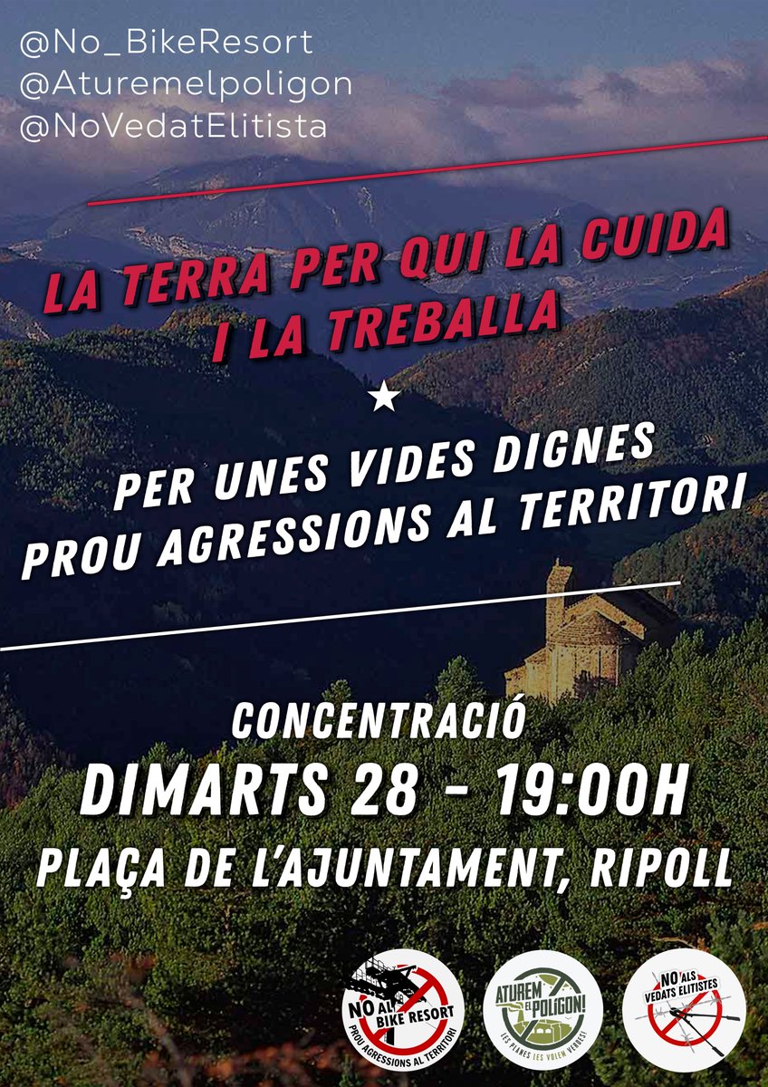 NoVedatElitista's tweet photo. RECORDATORI‼️

AVUI a les19h concentració a la plaça de l'ajuntament de Ripoll!

Ja n'hi ha prou de gris formigó! Ja n'hi ha prou d'especulació! Lluitem per una terra verda i unes vides dignes! https://t.co/xxfdqh80Yq