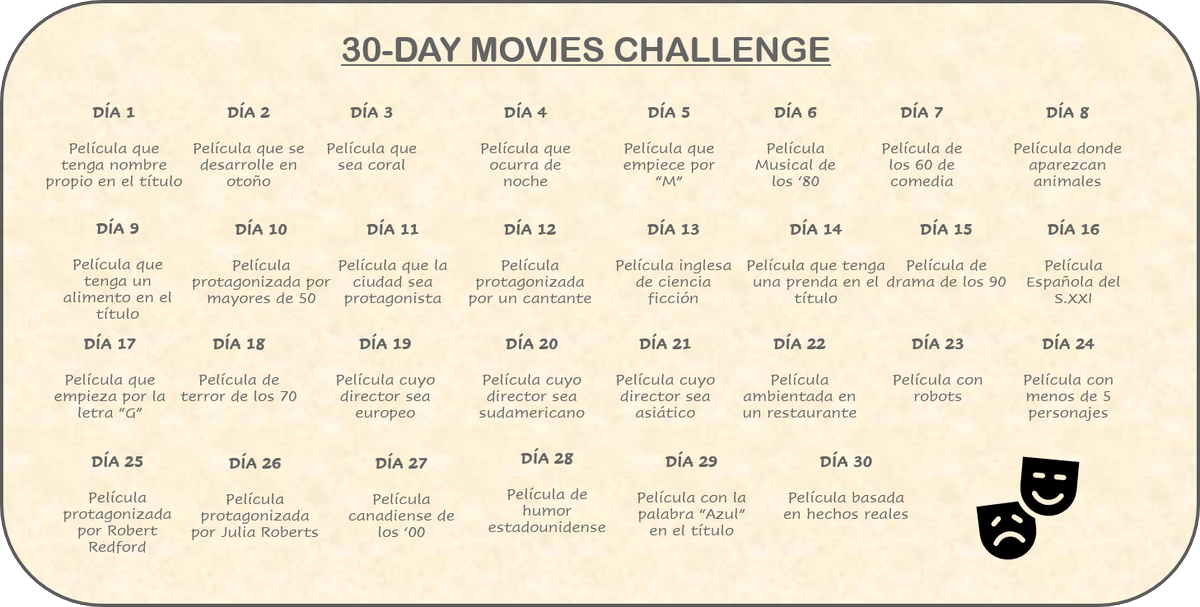 RugidoImpala's tweet photo. Acabo de terminar un #ChallengeMusical, y como me ha molado el rollito, he creado este Challenge pero de #Películas.
A ver, ¿quién de vosotros se anima a llevarlo a cabo?
Darle cariñito y que se de una vuelta por los callejones twitteros!!
¡Enjoy!
#30DayMovieChallenge https://t.co/nmAgFOr1hp