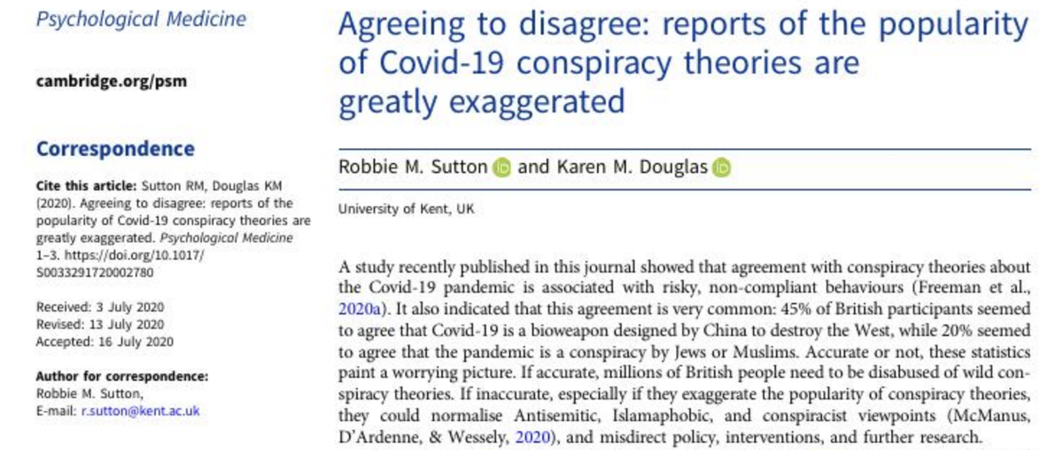 When scientists measure belief in conspiracy theories, the way they ask participants to respond to questions is important (1/6)  https://www.cambridge.org/core/journals/psychological-medicine/article/agreeing-to-disagree-reports-of-the-popularity-of-covid19-conspiracy-theories-are-greatly-exaggerated/20F4E5629FCF3595501A877A638A7B41