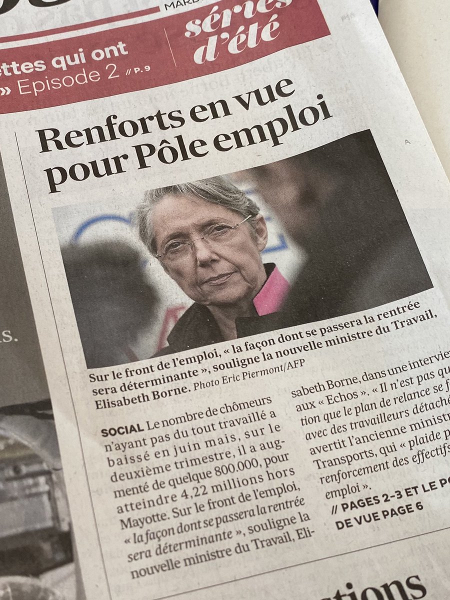 [A lire dans <a href="/LesEchos/">Les Echos</a> ] Interview d’<a href="/Elisabeth_Borne/">Élisabeth BORNE</a> ministre du Travail : « Pôle emploi aura un rôle important dans le cadre du plan de relance des secteurs en tension.» #AvecPoleEmploi #PlanDeRelance 👇🏻
lesechos.fr/economie-franc…