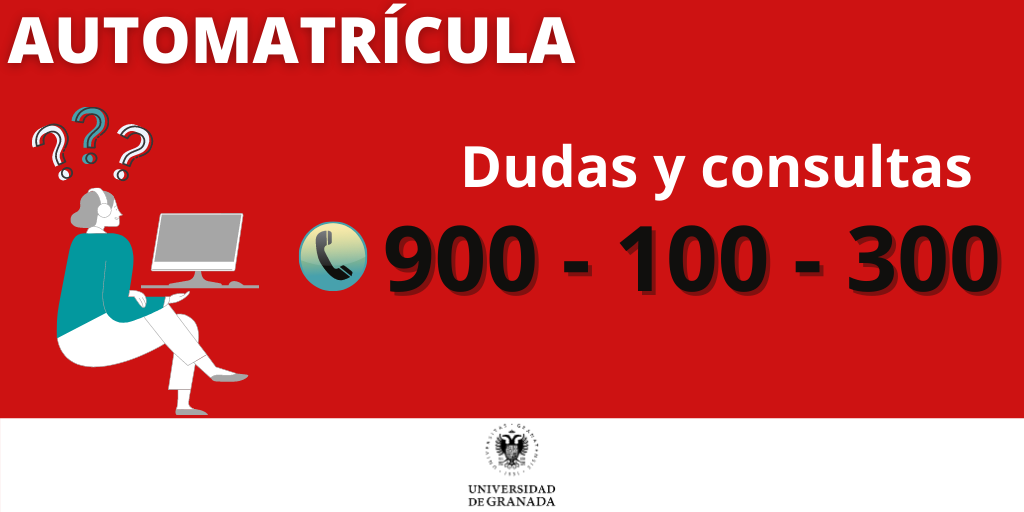 🔔Recuerda que todas las dudas que tengas acerca de tu matrícula, puedes resolverlas en el ☎️900 100 300 #AutomatriculaUGR