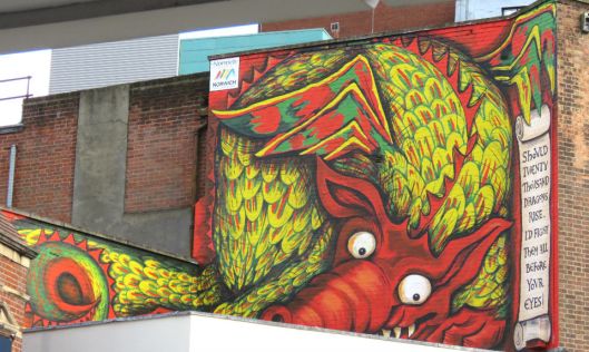 If you look around next time you're in #Norwich you might see several dragons including this lovely Malca Schotten mural. <a href="/NorwichBIDUK/">Norwich BID UK</a> <a href="/VisitNorwich/">VisitNorwich</a> Discover the stories of Snap in this short film funded by <a href="/Norwich_Freemen/">Norwich Freemen</a> ow.ly/jmVc50AJ2R5
