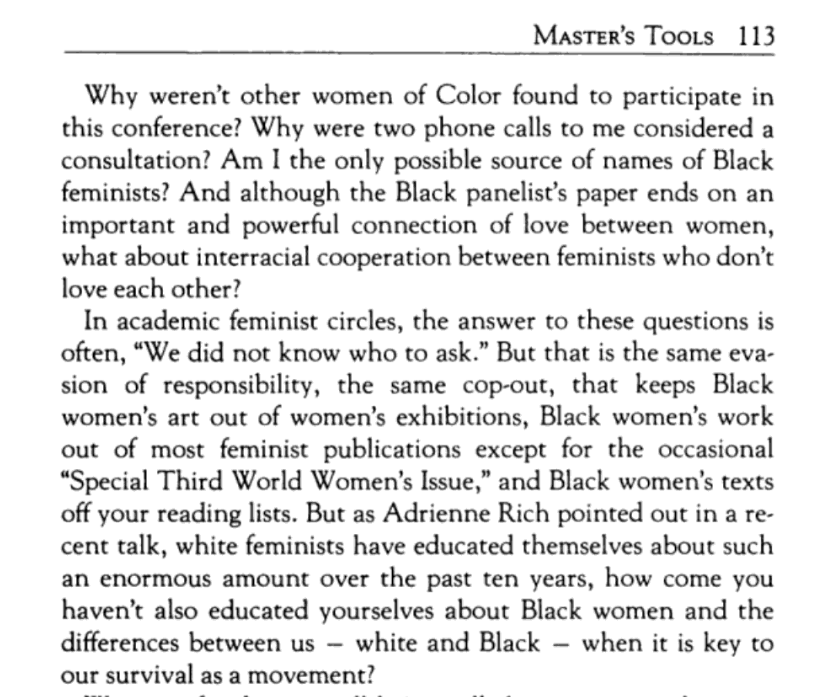 The essay is about the erasure of Black women from white feminist conferences and from white academia in general. For a white man to use it to suggest that a Black woman is only "claiming" to fight racism and that she's actually reproducing racism is.....something.