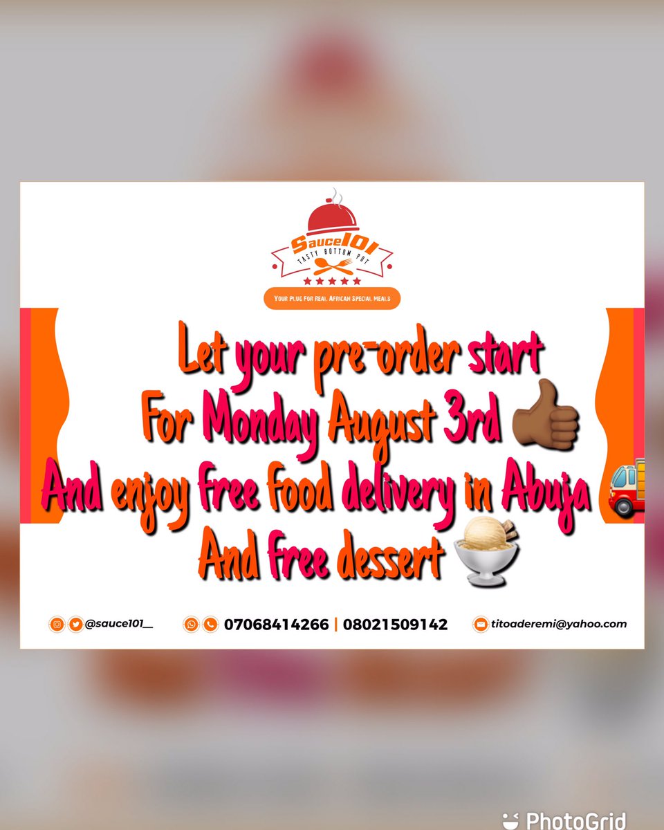 What are you waiting for let your pre-order start and savor our delicious meals #AbujaTwitterCommunity #bbnaija #arewatwittercommunity #arewatwitter #kiddawaya #abujabusiness #abujaresturant #abujaofada #abujasoups