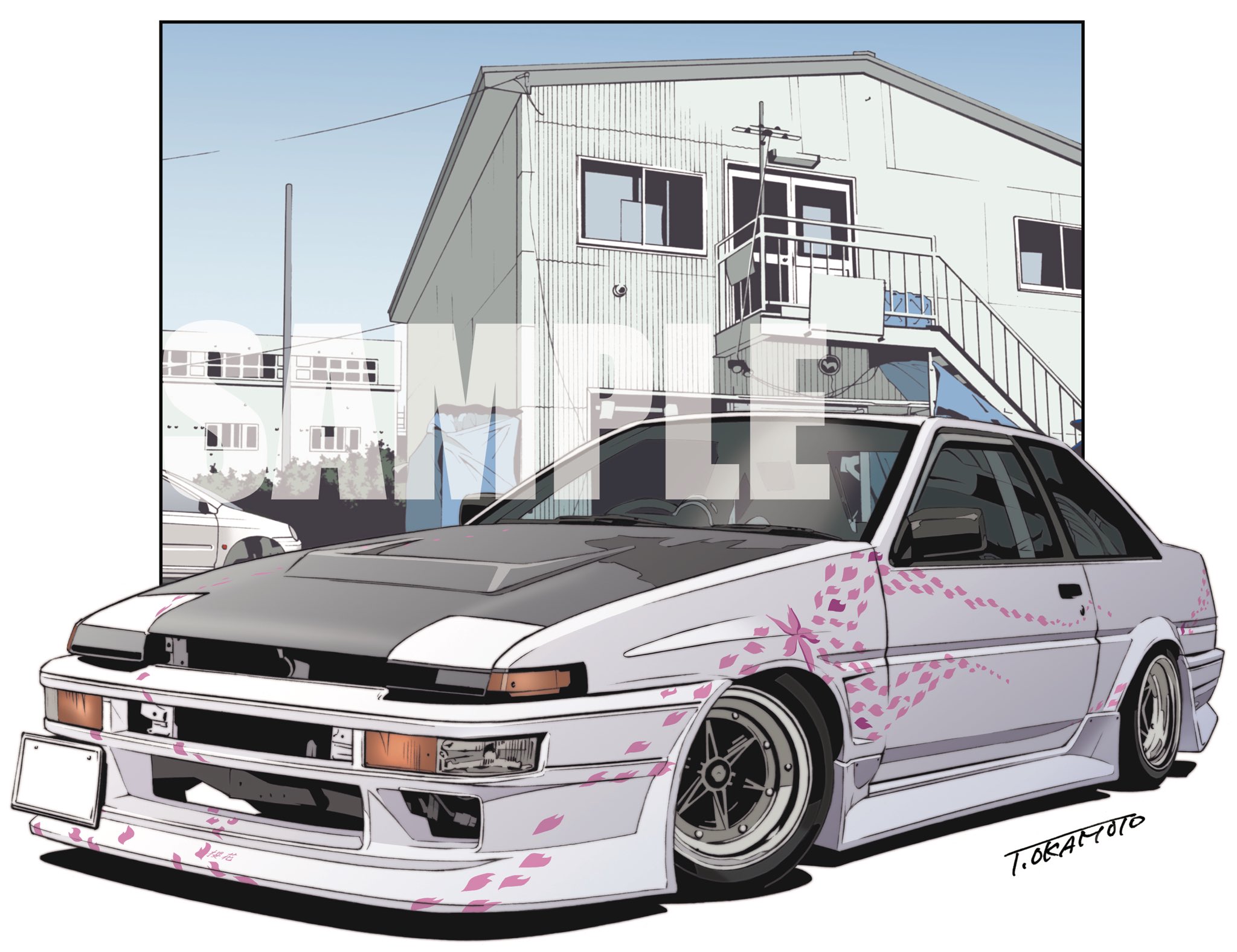 岡本 健志 いざ鈴鹿 Ar Twitter カウくる ギャラリー トヨタae 86トレノ こちらはオーナーさん 或いはご友人 のご希望に沿ったイラスト 国産車はトレノが初でした 頂いた写真資料の解像度が低くても資料を探してしっかり描きます 漫画家 岡本健志が描く