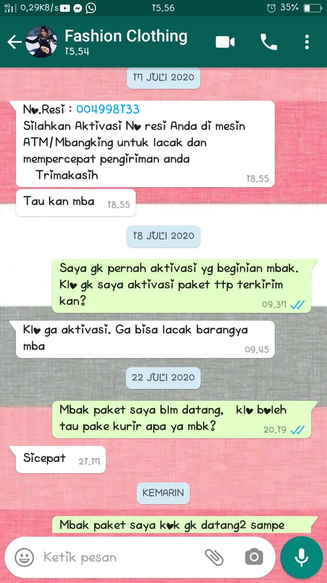 _kalade's tweet photo. @sicepat_ekspres Selamat sore min. Saya tgl 16 lalu belanja online, dr pihak penjual barang yg saya order dikirim tgl 17 lewat sicepat. Sdh 10 hari barang belum datang2 ke kota Jambi. Disuruh aktivasi nomor resi via atm, amankah? Baru kali ini kejadiannya. Tolong tanggapannya. https://t.co/xCXfWKU6Wt