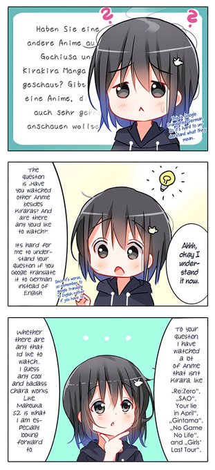 "Have you watched other Anime besides Kiraras? And are there any you'd like to watch?" 