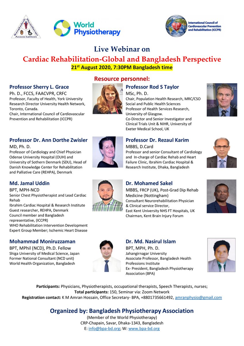 heart_jamal's tweet photo. Bangladesh Physiotherapy Association (BPA), going to organize a webinar in collaboration with (ICCPR) and Ibrahim Cardiac Hospital &amp; Research Institute on "Cardiac Rehabilitation-Global and Bangladesh Perspective" held 21st August 2020, 7:30 PM BD time. https://t.co/adx0068bn2
