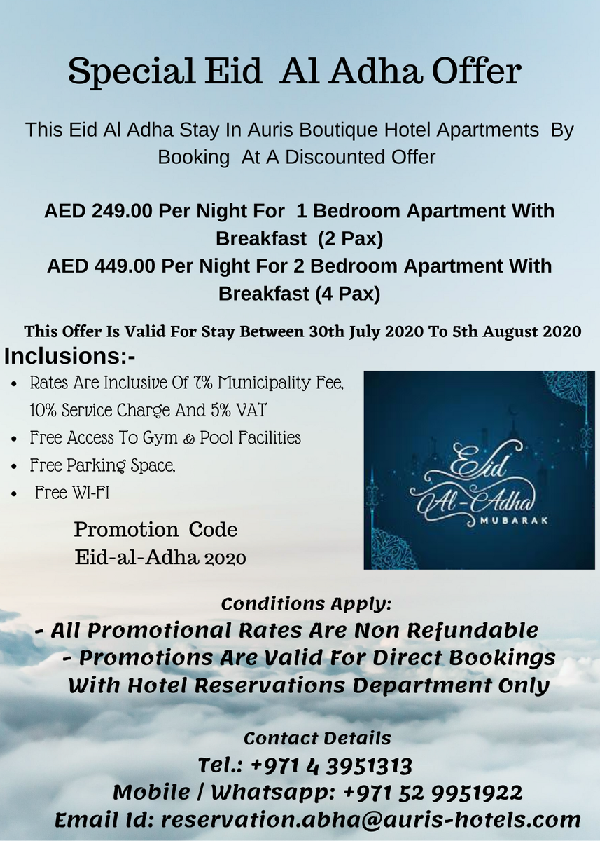 abhadubai's tweet photo. Eid Al Adha - 2020 Promotion!! Book with us!!

#eidaladha #eid #mydubai #auris #boutique #aurisboutique #hotel #apartment #november #offer #rates #discounts #dubai #uae https://t.co/Un1PPCeagn