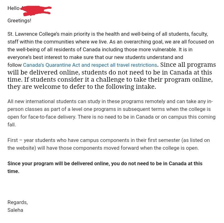 St. Lawrence college is not willing to provide support letters to students and also asking them to study remotely.The students gotta pay almost 1000 CAD for e-books.This is an inhumane act and they should reconsider their situation,not all r from wealthy a background.<a href="/kingstonist/">Kingstonist</a>