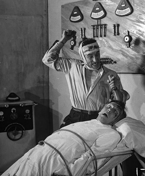 In one a vengeful brain surgeon performs horrific surgery on his wife’s lover who, rendered mad by the operation, hammers a chisel into the doctor’s own brain.