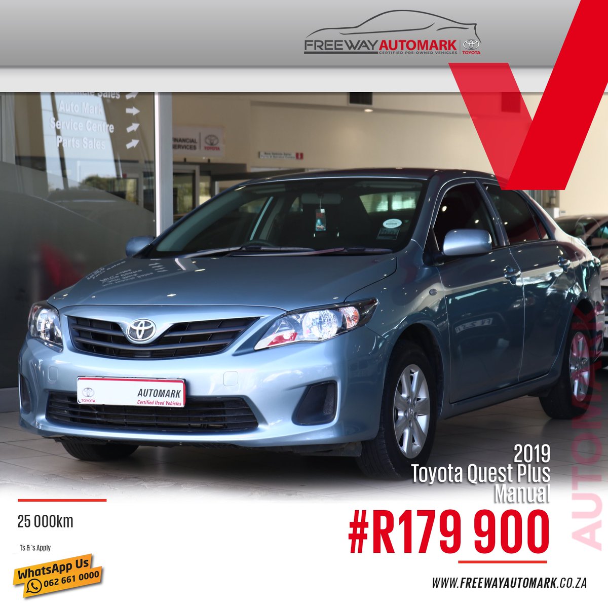 Freeway_Group's tweet image. 2019
Toyota Corolla
Quest Plus Manual
25 000km
Price: R179 900

T’s &amp;amp; C’s apply

freewayautomark.co.za

Whatsapp📱us on 062 661 0000⁣
Or⁣
Call ☎️ us on 011 661 0000⁣
⁣
#FreewayAutomark #Automark #UsedCars #PreOwned #Toyota #ToyotaCorolla #Corolla #Quest #CorollaQuest