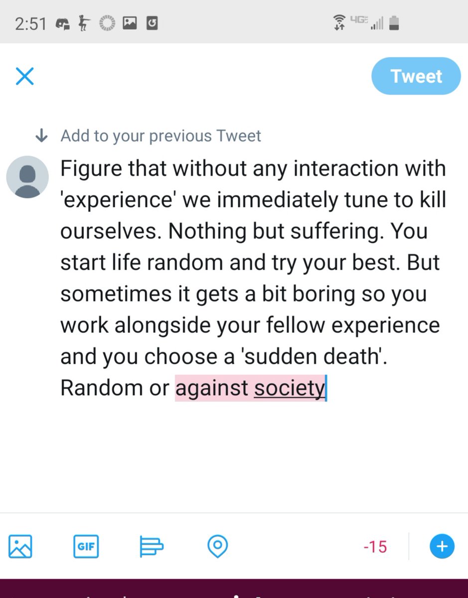 Jectibia's tweet image. Taste the edge society. Anglesordemons, we live and , vendiagrams whatever.

Curious if the algorithm for character limit is set to stop at the moment of "radical thought". I'm raw and stupid, the pinnacle of simple. Therefor I must be correct and the exact average human being.