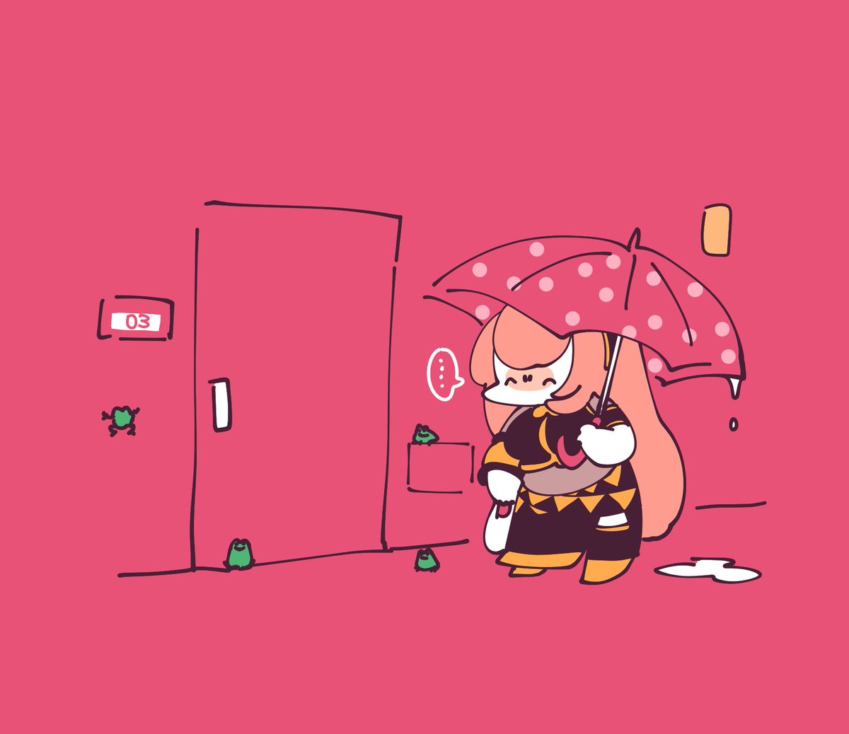 巡音ルカ 「家のドアの前にカエルがいっぱいいて家に入れない巡音ルカ? 」|袁のイラスト