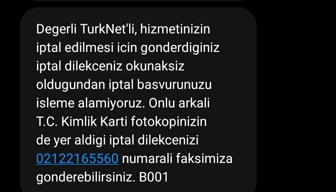 Hizmet talebinde bulunduğumuz zaman  tüm imkanlarını seferber ederek işlemleri hızlıca halleden @TurkNet, aynı hizmetin iptali talebinde bulunduğumuzda işi yokuşa sürerek iptal işlemlerini yapmamaktadır. İnsanları bu kadar yormayın !  <a href="/TurkNetDestek/">Turknet Destek</a> <a href="/BTKgovtr/">BTK</a> <a href="/UABakanligi/">T.C. Ulaştırma ve Altyapı Bakanlığı</a> #SALI