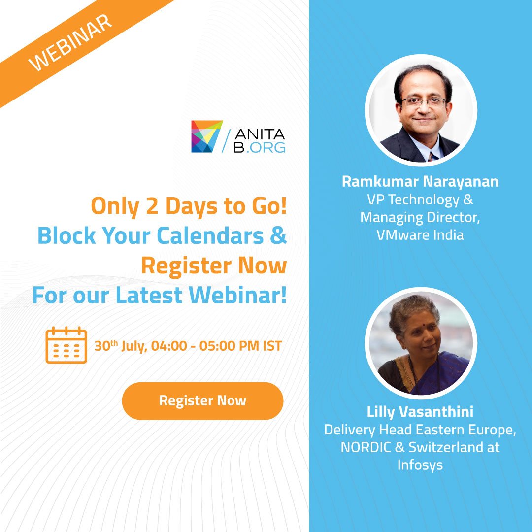 AnitaBorg_India's tweet photo. Have you registered for our latest webinar yet? With valuable insights on navigating ‘Careers in the Pandemic Influenced Technology Industry’, by @ramnar, @LillyVasanthini, and @sushmac sign up using the link below! 

https://t.co/nJeTXLh3gb 

#AnitaBorgIndia https://t.co/18t8S521zy