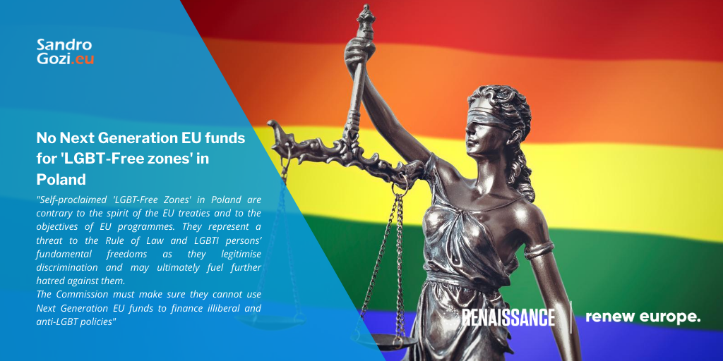 sandrogozi's tweet photo. #LGBTFreeZones in #Poland must be prevented from using #NextGenerationEU funds to finance illiberal policies and promote hatred.

#SmartConditionality

My question to the Commission ⤵️
https://t.co/8RpWk3k3Aw https://t.co/rxTrqLqNHZ