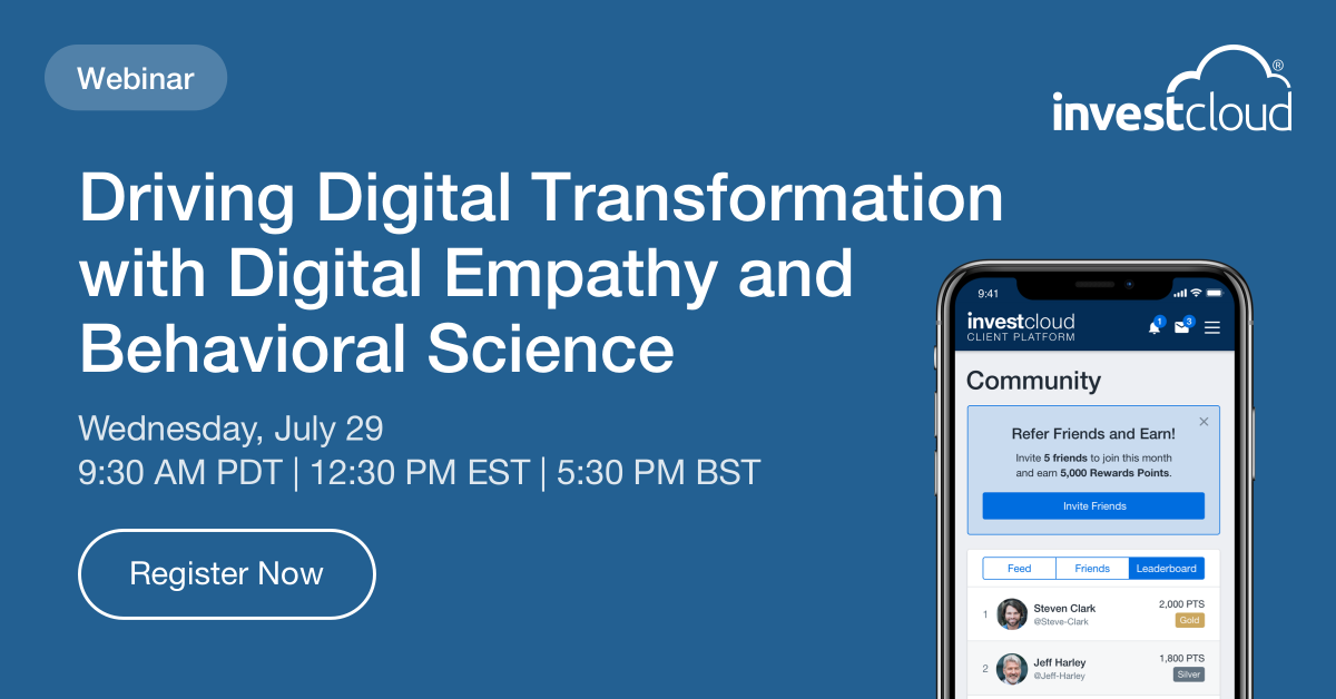 Join us for our next #webinar on Wednesday! Our Chief Product Officer, Yaela Shamberg will outline #InvestCloud’s principles of #design, #digital empathy and #BehavioralScience - to demonstrate how these functions enables key business outcomes. events.investcloud.com/digitalempathy…