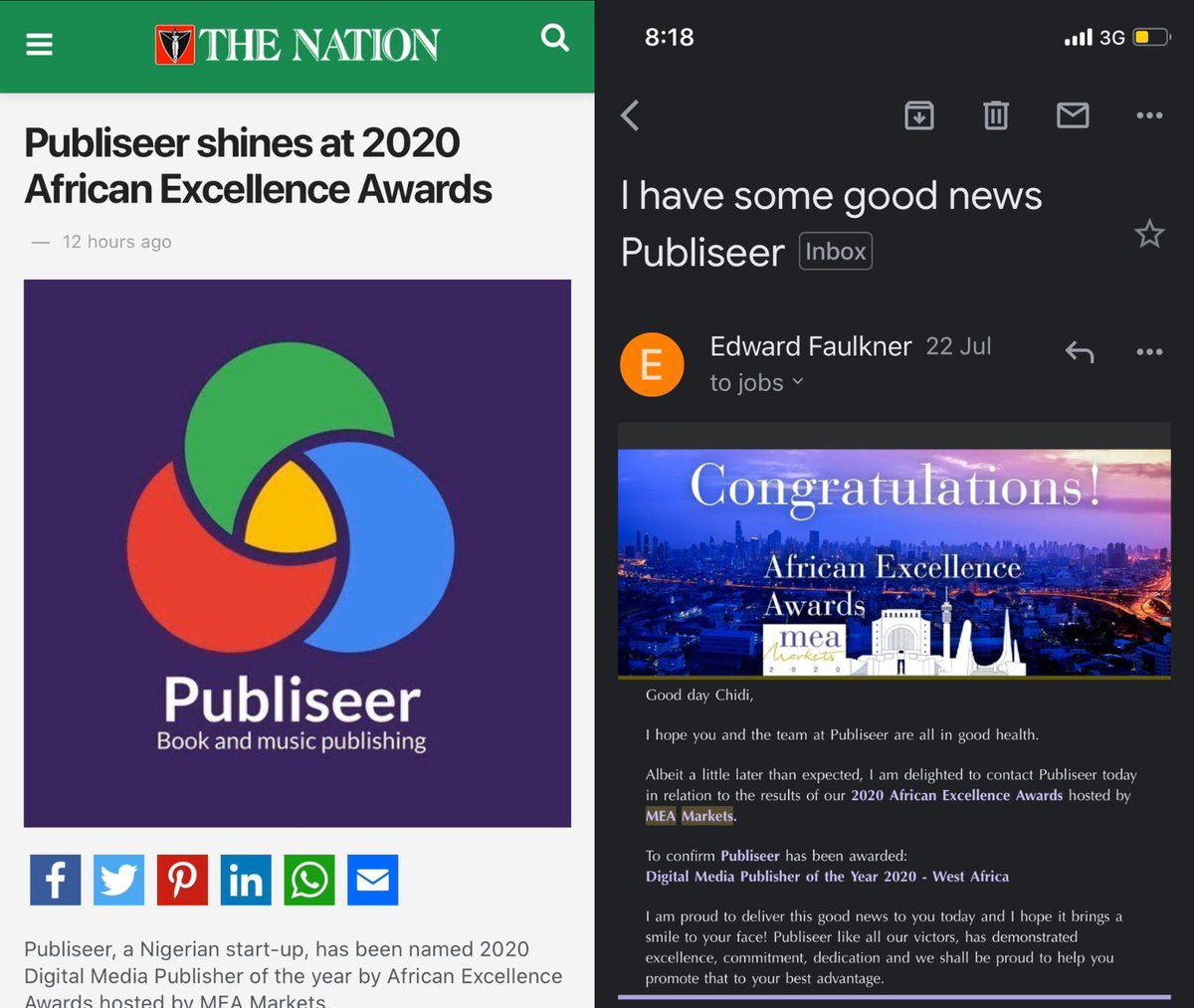 wearepubliseer's tweet photo. We are the Digital Media Publisher of the Year 2020 - West Africa. Thanks, MEA Markets for the award!

And thanks, @TheNationNews for covering this. https://t.co/HeCWzdGHx4 https://t.co/80kcFjlu95