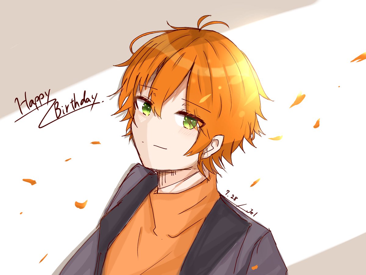 orange hair green eyes solo 1boy male focus happy birthday looking at viewer  illustration images