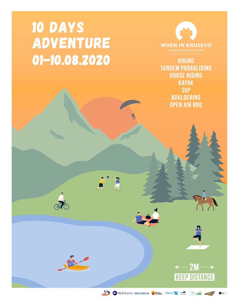 WhenInX's tweet image. 10 дена крушевски авантури, #wheninkrusevo2020 оваа година започнува на први август, а ќе трае до десетти. 

Бујрум на параглајдинг, јавање коњи, МТБ, планинарење, кајак, SUP, а за прв пат и АТВ возење, искачување на вештачка карпа! 

Повеќе инфо на wheninkrusevo.mk 🤘